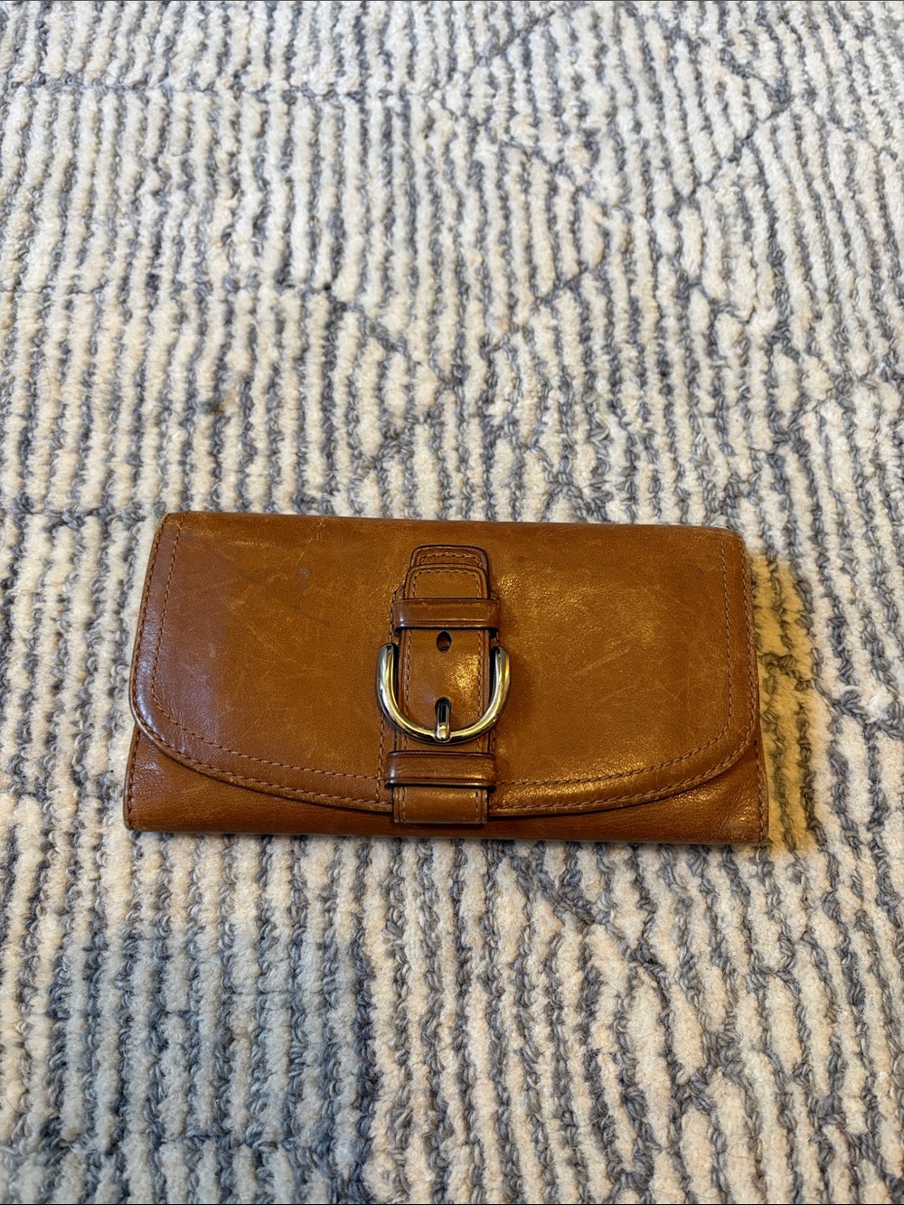 Coach Cognac Leather Buckle Continental Wallet